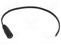 Cable, wires, DC 5,5/2,1 socket, straight, 0.5mm2, black, 0.2m