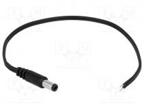 Cable, wires, DC 5,5/2,1 plug, straight, 0.5mm2, black, 0.2m