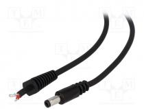 Cable, wires, DC 5,5/2,1 plug, straight, 1mm2, black, 1.5m
