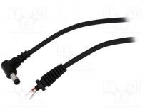 Cable, wires, DC 5,5/2,1 plug, angled, 1mm2, black, 1.5m, -20÷70C