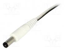 Cable, wires, DC 5,5/2,1 plug, straight, 0.5mm2, white, 0.2m