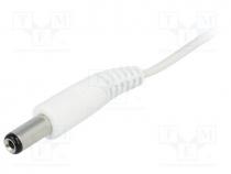 Cable, wires, DC 5,5/2,1 plug, straight, 0.5mm2, white, 1.5m
