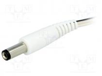Cable, wires, DC 5,5/2,1 plug, straight, 0.5mm2, white, 3m
