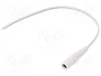Cable, wires, DC 5,5/2,5 socket, straight, 0.5mm2, white, 3m