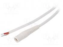 Cable, wires, DC 5,5/2,5 socket, straight, 1mm2, white, 1.5m