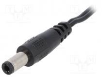 Cable, wires, DC 5,5/2,5 plug, straight, 0.5mm2, black, 0.25m