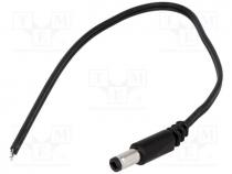 Cable, wires, DC 5,5/2,5 plug, straight, 0.5mm2, black, 3m