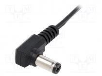 Cable, wires, DC 5,5/2,5 plug, angled, 0.5mm2, black, 0.25m