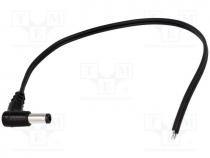 Cable, wires, DC 5,5/2,5 plug, angled, 0.5mm2, black, 1.5m