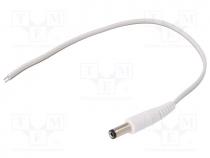 Cable, wires, DC 5,5/2,5 plug, straight, 0.5mm2, white, 0.2m