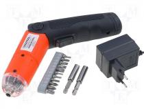 Battery powered screwdriver with light source