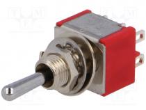 Switch  toggle, 1-position, DP3T, (ON)-OFF-(ON), 2A/250VAC