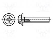 Screw, with flange, M4x6, Head  button, Phillips, steel, zinc, PH2
