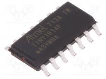 AVR microcontroller, EEPROM 256B, SRAM 2kB, Flash 16kB, SO14