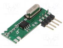 Module  RF, AM receiver, ASK, OOK, 433.92MHz, -114dBm, 1.8÷3.6VDC