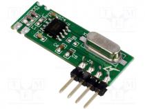 Module  RF, AM receiver, ASK, OOK, 433.92MHz, -108dBm, 3.6÷5.5VDC