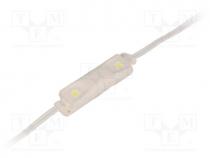 LED, white, 0.48W, 44lm, 12VDC, 120, No.of diodes  2, 62x16x10mm