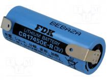 Battery  lithium, 3V, 4/5A,CR8L, soldering lugs, Ø17x45mm, 2400mAh