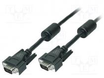 Cable, D-Sub 15pin HD plug,both sides, black, 15m