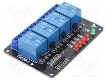 Module  relay, Channels  4, 5VDC, max250VAC, 10A, Uswitch  max30VDC