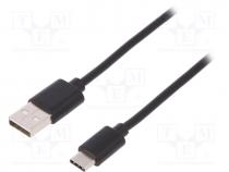 Cable, USB 2.0, USB A plug,USB C plug, nickel plated, 1.8m, black