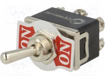 Switch  toggle, Pos  2, DPDT, ON-ON, 10A/250VAC, Leads  M3 screws
