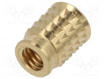 Threaded insert, brass, without coating, M4, L  8.5mm
