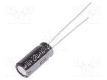 Capacitor  electrolytic, THT, 220uF, 10VDC, Ø6.3x15mm, Pitch  2.5mm