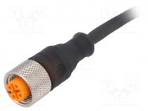 Connection lead, M12, PIN  4, straight, 2m, plug, 250VAC, 4A, IP67