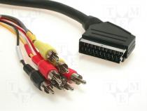 Cable, plug EURO 21pin-6x RCA input/output, 1,5m