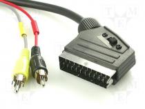 Cable, plug SCART 21pin-2x plug RCA, switch, 1,5m
