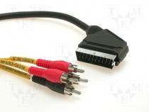 Cable, plug SCART 21pin-4x plug RCA audio stereo, 1,5m