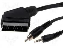 Cable, plug SCART 21pin- plug JACK 3,5Plug RCA, 2,5m