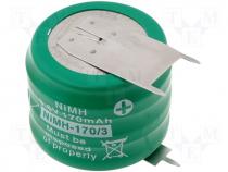 Rechargeable cell Ni-MH 3,6V 170mAh dia 25x18mm 3pin