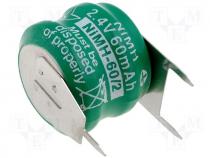 Rechargeable cell Ni-MH 2,4V 65mAh dia 16x12mm 3pin