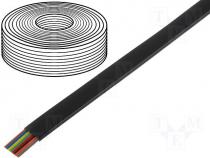 Telephone cable, flat, AWG28 8 cores, reel 100m black