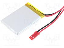Rechargeable battery Li-Po, 3.7V, 750mAh, Leads cables