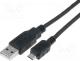 Cable, USB 2.0, USB A plug, USB B micro plug, 1.8m, black