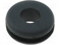 FIX-GR-2 - Grommet, Panel cutout diam 8mm, Hole dia 4.5mm, rubber, black