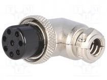 Plug, microphone, female, PIN 8, for cable, angled 90