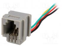 RJ11GL - Socket, RJ11, 200mm, PIN 4, with panel stop blockade, with leads