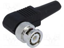 Plug, BNC, male, with strain relief, angled 90, 50, for cable