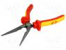 Pliers, insulated, straight, half-rounded nose, elongated, 200mm