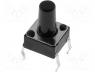 Tact Switch - Microswitch, 1-position, SPST-NO, 0.05A/12VDC, THT, 1.6N, 6x6mm