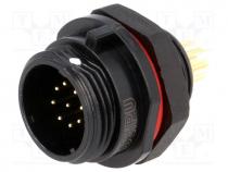   - Socket, male, SP13, PIN 9, IP68, 3A, soldering, for panel mounting