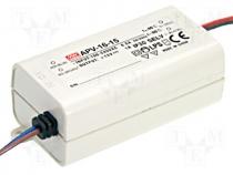 LED power supplies - Pwr sup.unit  switched-mode, LED, 15W, 15VDC, 1A, 90÷264VAC, IP42