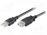 Cable, USB 2.0, USB A socket, USB A plug, 0.3m, black, Core  Cu