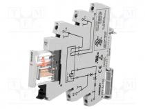 Relay  interface, SPDT, Ucoil 24VDC, 6A, 6A/250VAC, 6A/30VDC, 100m