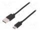 Cable, USB 2.0, USB A plug,USB C plug, nickel plated, 1.8m, black