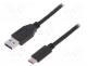Cable, USB 2.0, USB A plug,USB C plug, nickel plated, 1m, black